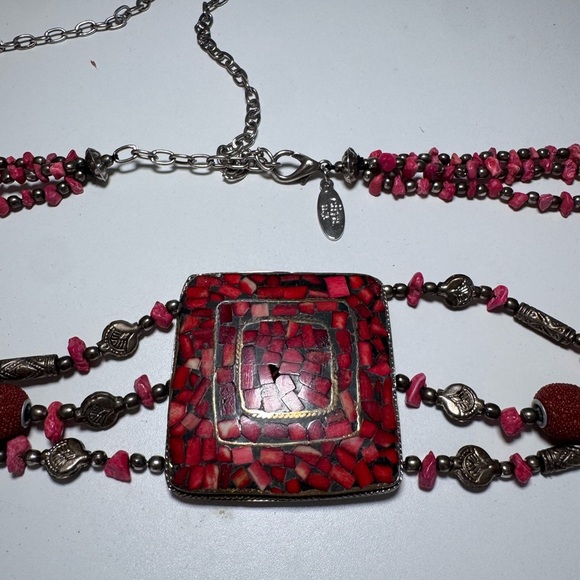 Vintage Cära N.Y. Silver-Toned Chain Belt with Red Mosaic Panels main image 5